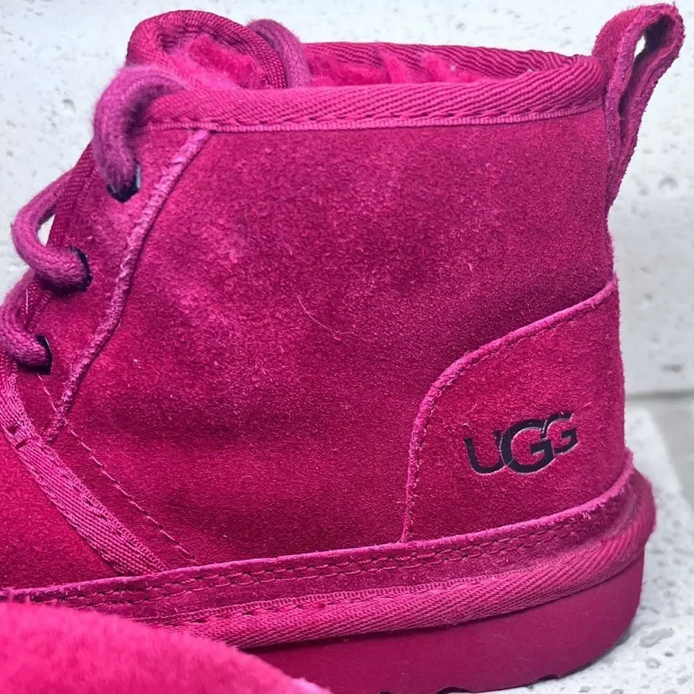 UGG Neubel Kids Red Suede Shearling Chukka Ankle Lace Up Boots Size 13